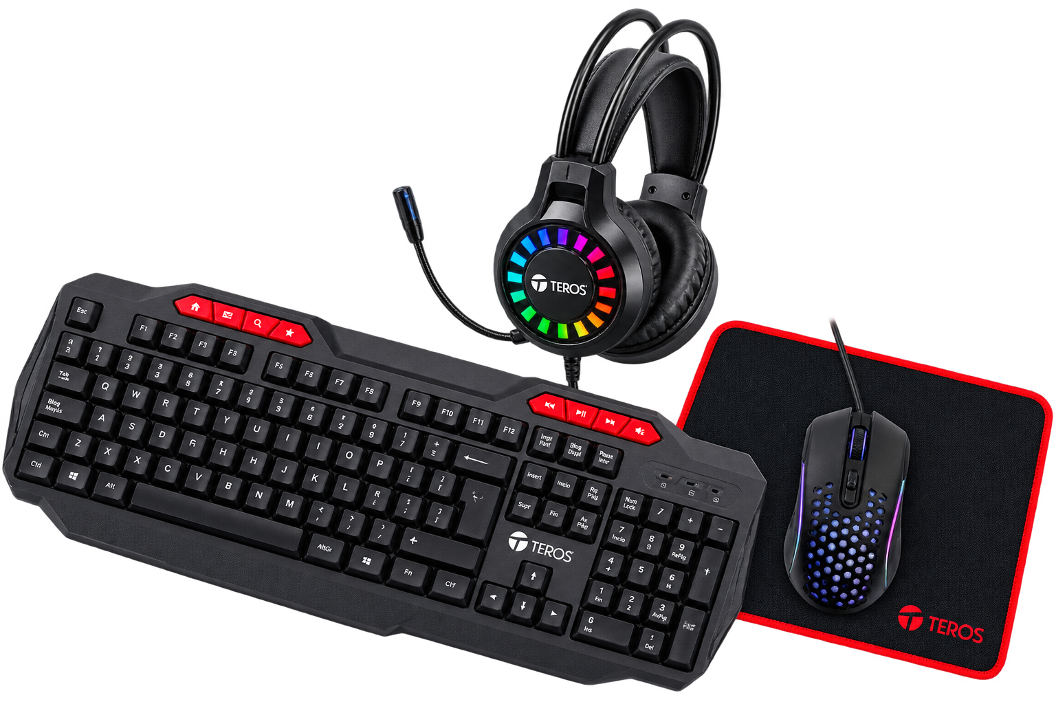 Kit 4 en 1 Teclado + Mouse + Auriculares + Mousepad TEROS TE-5014S